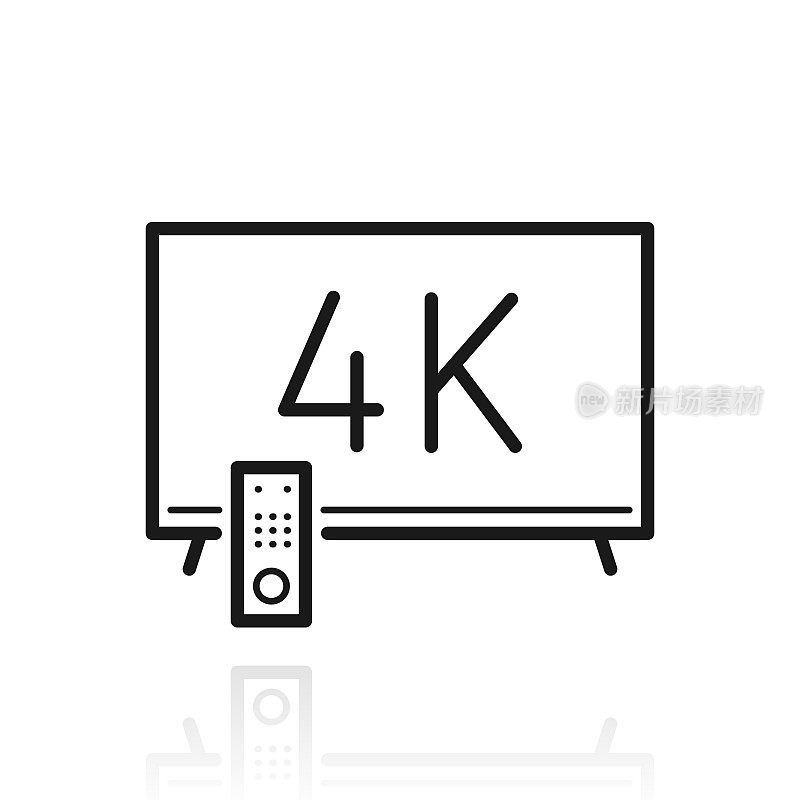 4 k电视。白色背景上反射的图标